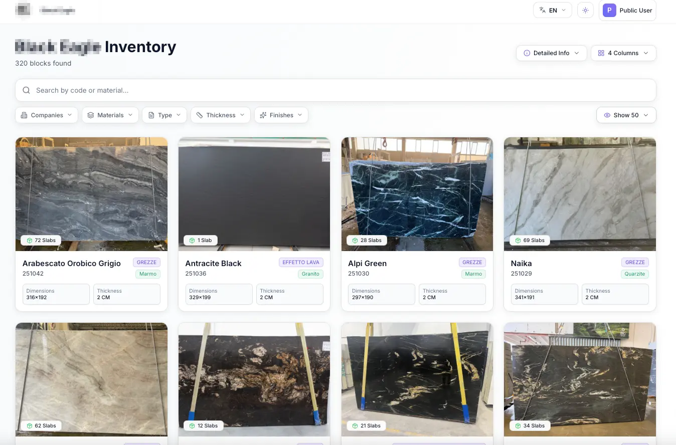 iBlocky inventory with natural stone photos and filters