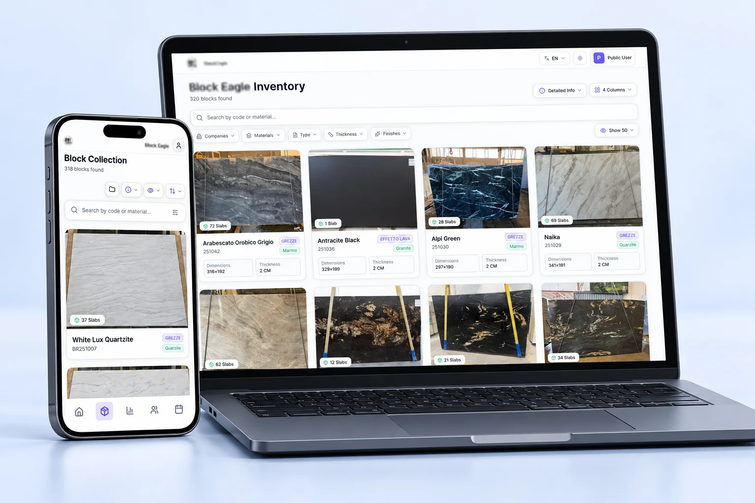 iBlocky inventory on a laptop and phone, connecting the warehouse and sales team
